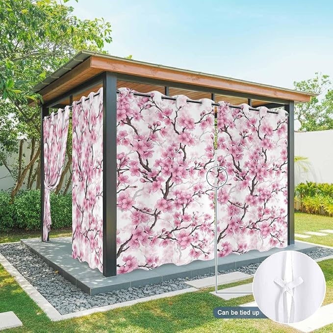 Cherry Flowers Outdoor Curtains