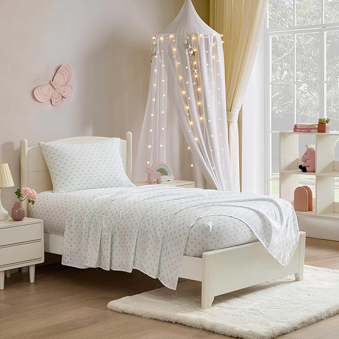 Laura Ashley Kids - Twin Sheet Set, Soft & Wrinkle-Resistant Toddler Bedding Set, Deep Pockets, Girl Bed Sheets with Matching Fitted Sheet & Pillowcase (Lovely Bows Blue)