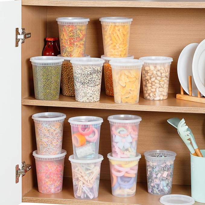 AOZITA 20 Sets 32 oz Plastic Deli Food Containers With Lids, Airtight Food Storage Containers, Freezer/Dishwasher/Microwave Safe, Soup Containers For Takeout Meal Prep Storage