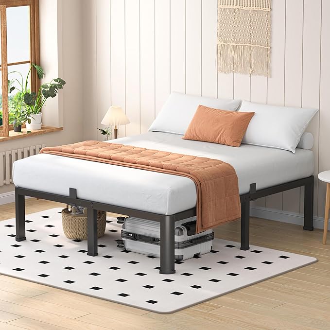 18 Inch Full Heavy Duty 3500 lbs Bed Frame with Round-Corner Legs & Anti-Squeak Design – Quick Assembly Metal Platform, No Box Spring Needed