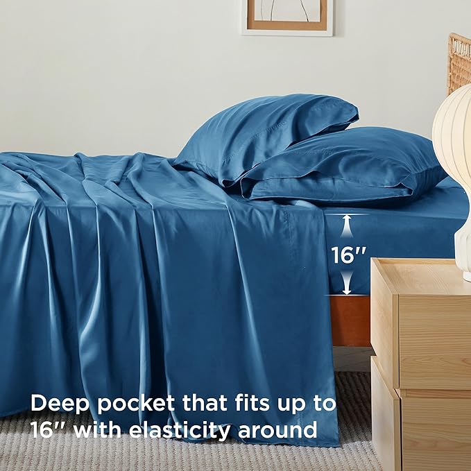 Bedsure Full Size Bed Sheets, Cooling Sheets, Rayon Derived from Bamboo, Breathable & Soft, Deep Pocket Up to 16 Inches, Hotel Luxury Silky Bedding for Hot Sleepers, Teal