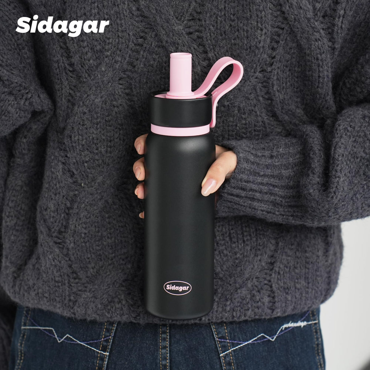 Sidagar 24 oz Tumbler, Insulated Coffee Mug with Lid and Straw, Leak Proof Portable Travel Cup, for Hot and Cold Drinks Drinks Flask for Women Black