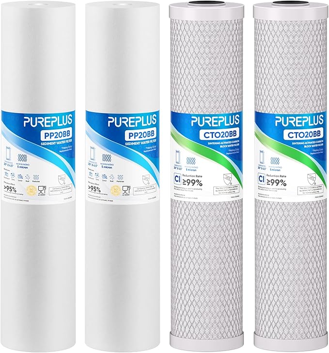 PUREPLUS 5 Micron 20"x4.5" Whole House Water Filter Cartridge Combo Kit