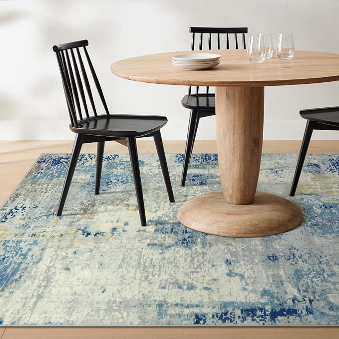 Lahome Modern Abstract Area Rug 4x6, Washable Living Room Rug for Bedroom Entryway Non Slip, Soft Contemporary Indoor Floor Throw Carpet for Apartment Playroom Home Office, Blue