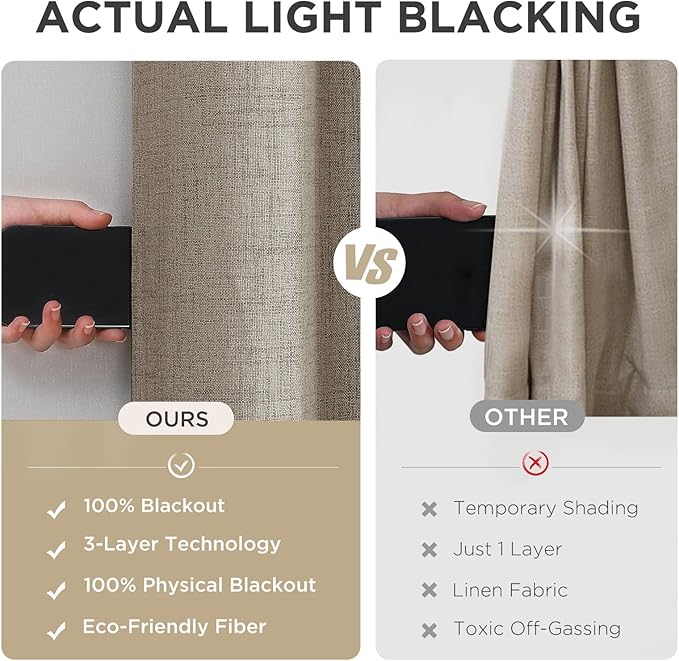 Joydeco Linen Curtains for Bedroom Windows 108 Inches Long - Room Darkening Curtains 2 Panels Set with Grommet, 100% Black Out Textured Thermal Drapes Privacy Protection, W52 x L108 Inch