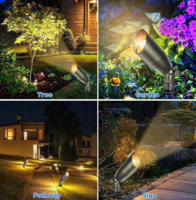 Low Voltage Landscape Lighting, 12V Brass Landscape Lighting Solid - Heavy Duty Waterproof Outdoor Up Lighting for Garden, Yard, Trees, Path & Deck - Bronze Accent Lighting, 4 Packs(No Bulb)