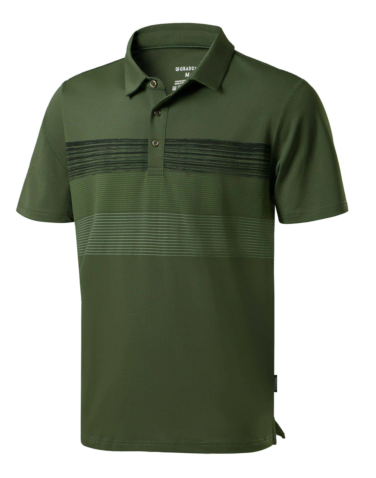 Men's Golf Shirts Dry Fit Moisture Wicking Performance Short Sleeve Collared Polo Shirts for Casual Tennis Bussiness (Dark Green Stripe, L)