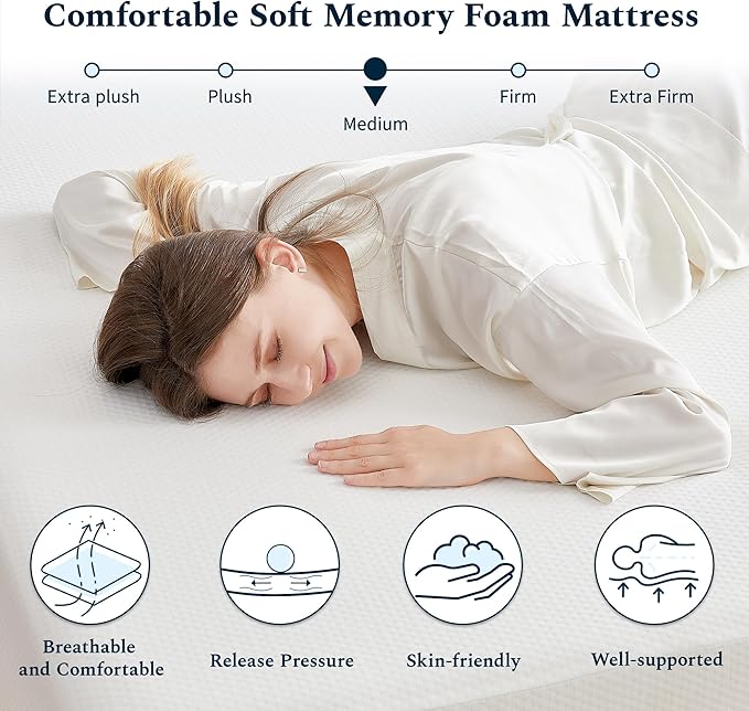King Mattress, 12 Inch Memory Foam Mattress in a Box, Fiberglass Free King Size Mattresses for Pressure & Pain Relief, Soft and Comfortable