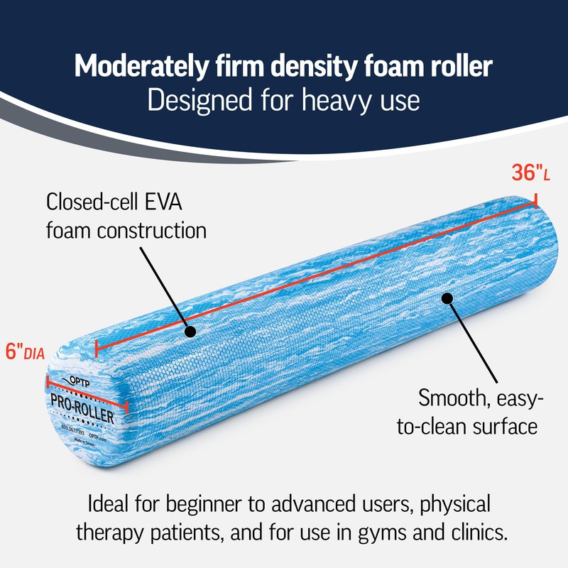 OPTP PRO-Roller Standard Density Foam Roller - Durable Roller for Back Massage, Deep Tissue Foam Roller Exercises, Stretching, Fitness, Yoga and Pilates