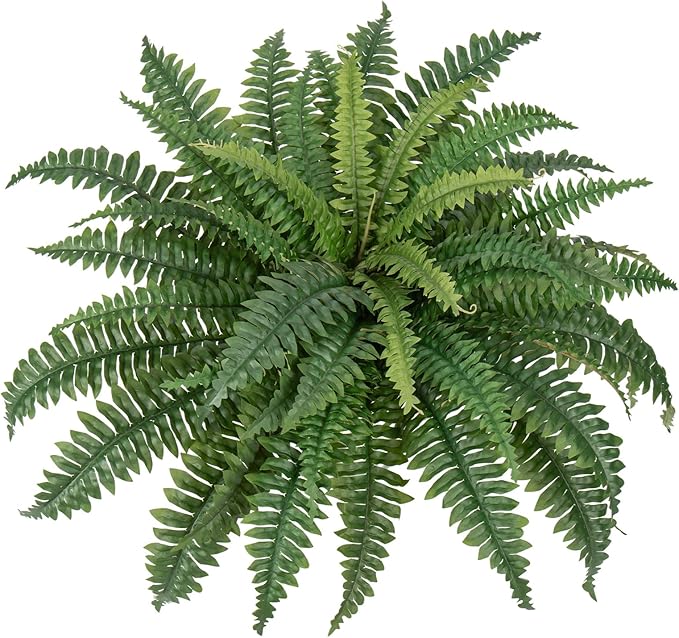 Artificial Ferns 25.6" Dia. - Faux Ferns for Outdoor Planter & Hanging - Fake Plant Shrubs for Home Garden Porch Farmhouse Decor