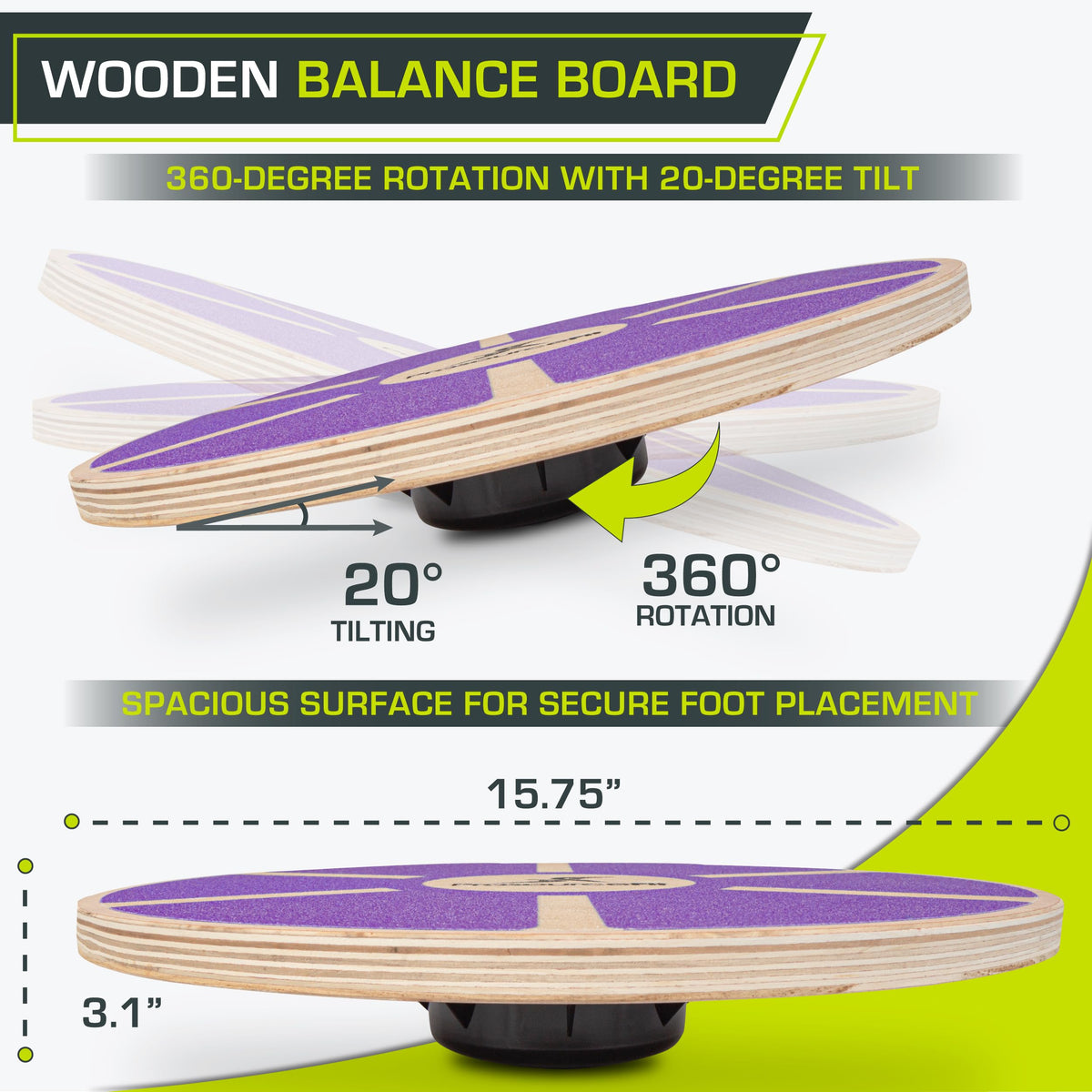 ProsourceFit Wooden Balance Board Non-Slip Wobble Core Trainer 15.75in (39.5cm) Diameter with 360 Rotation for Stability Training, Full Body Exercises, Physical Therapy, Blue