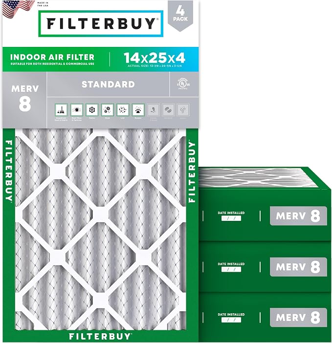 Filterbuy 14x25x4 Air Filter MERV 8 Essential Dust & Allergy Defense,