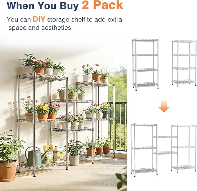 4-Tier Metal Shelf Wire Rack,Narrow Shelving Unit 17.3" Wx11.4 Dx44.3 H,Height Adjustable Kitchen Pantry Shelves with Lockable Wheels Storage for Laundry,Office,Bathroom Or Small Spaces
