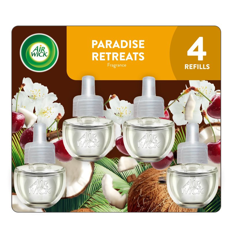 Air Wick Plug-In Scented Oil Refills, 4 Count, Paradise Retreat, Air Freshener, Essential Oils