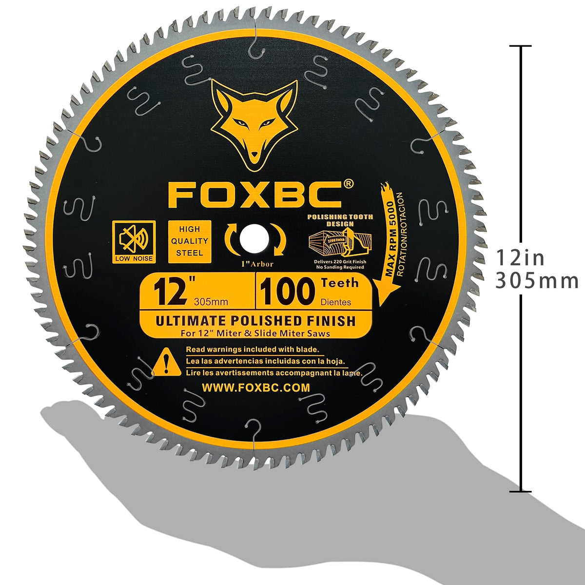 FOXBC 12 Inch Miter Saw Blade 100 Teeth Ultimate Polished Finish Saw Blade for Wood with 1 Inch Arbor