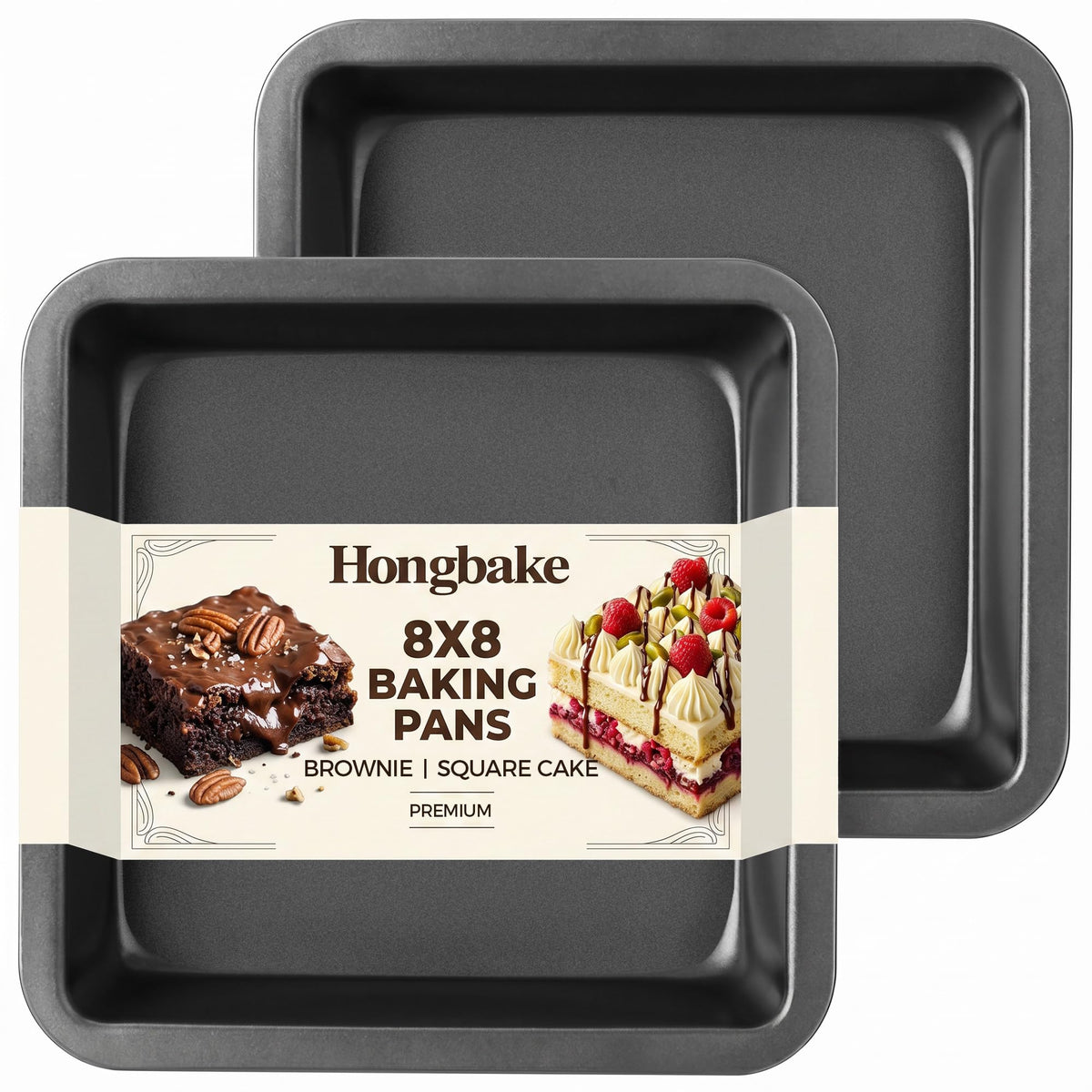 HONGBAKE Round Cake Pan Set for Baking, 8 Inch, Nonstick Deeper Circle Cake Pans with Wider Grips, 2 Pieces Layer Cake Tin, Cheesecake Mold, Huty Duty, Dishwasher Safe - Grey