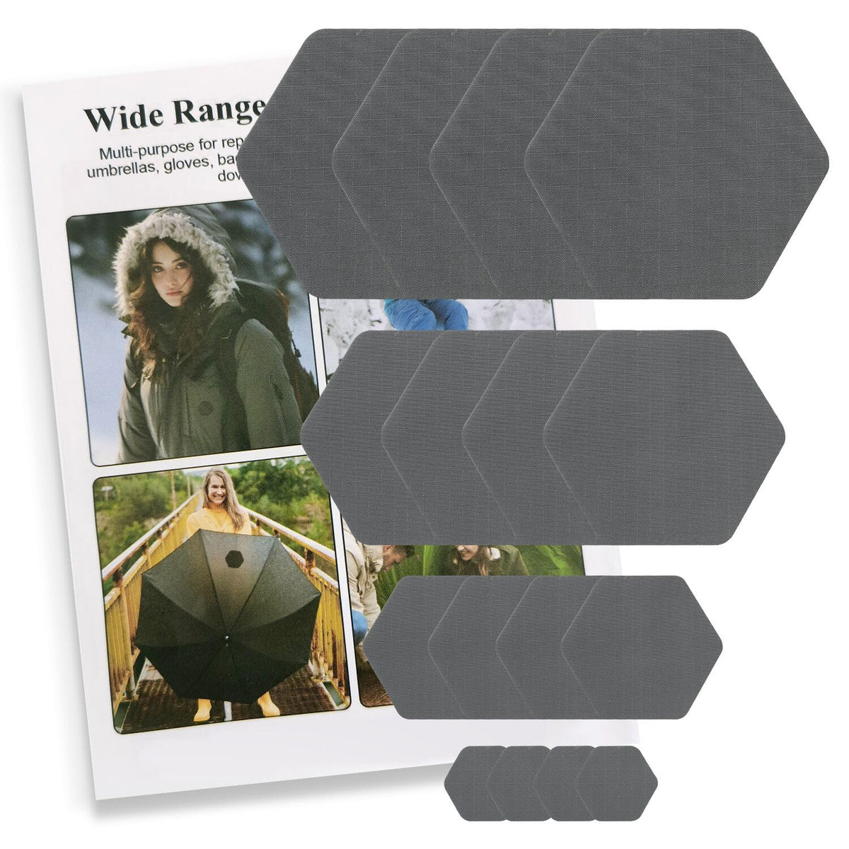 ZESION 16 Pcs Down Jacket Repair Patches - Highly Effective Repair of Nylon Fabric, Waterproof Self-Adhesive Repair Patch for Down Jackets, Tents, Raincoats, Outdoor Equipment (Dark Gray)