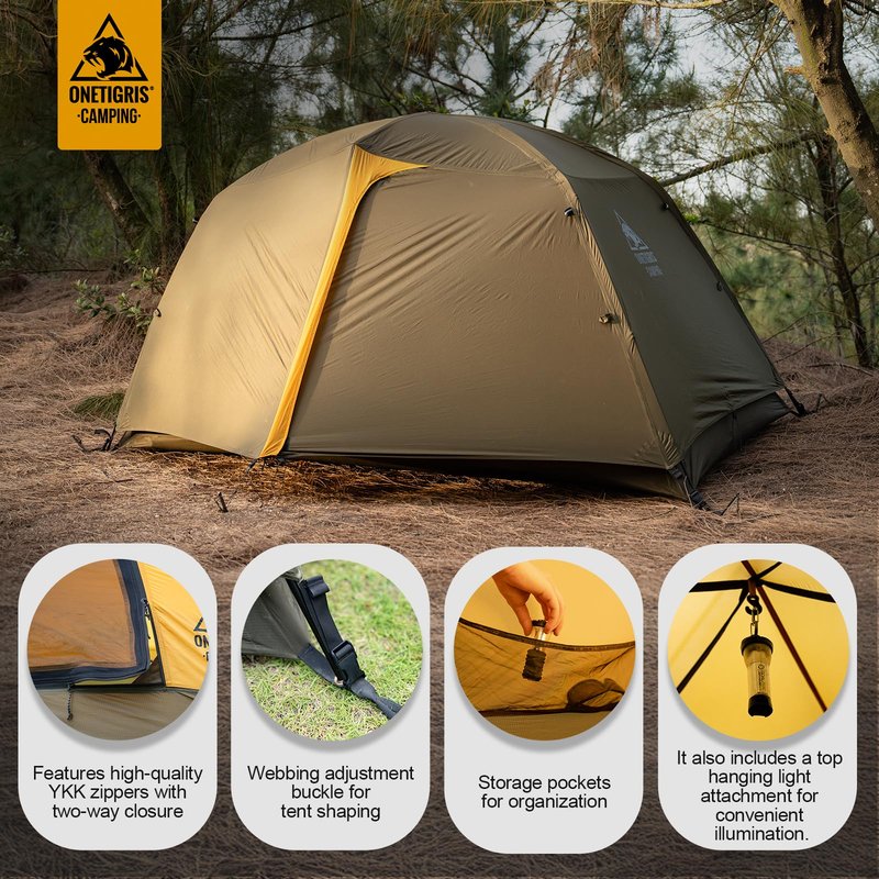 OneTigris Stella 4 Season Camping Tent Backpacking 2 Person Waterproof Lightweight Easy Setup Instant 3000mm Waterproof Rating Outdoor Hiking Tent