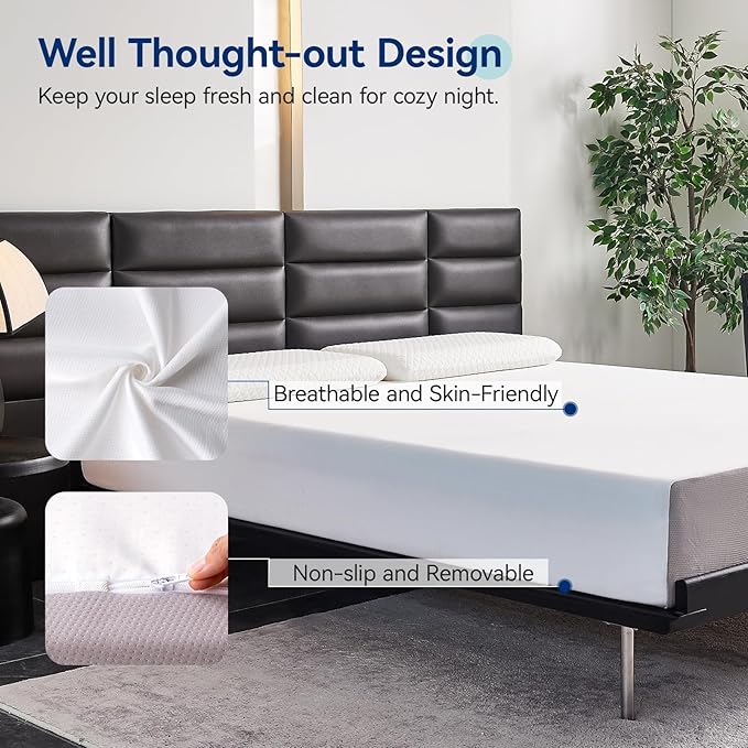 Amazon Basics Memory Foam Mattress, Soft Plush Feel, 10 Inch, Full, White/Grey