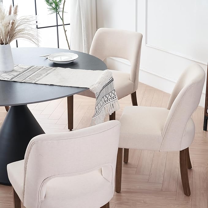 VKNOW Wooden Dining Chairs Set of 6, Modern Fabric Upholstered Dining Room Chair Kitchen Chairs, Farmhouse Dinner Chair for Kitchen Dining Room, Beige