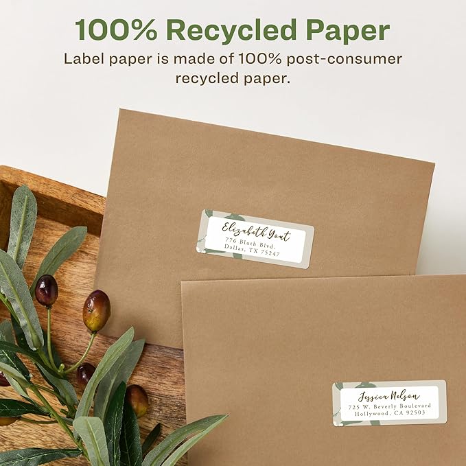 Avery EcoFriendly Recycled Address Labels, 1" x 2-5/8", White, Permanent Label Adhesive, 3,000 Printable Labels (48460) (Pack of 5)