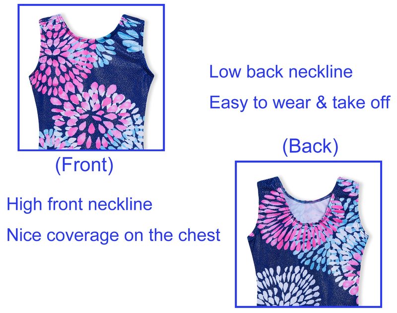 Domusgo Leotard for Girls Gymnastic Size 4t 5t Shiny Round Flowers Blue One-Piece Biketard