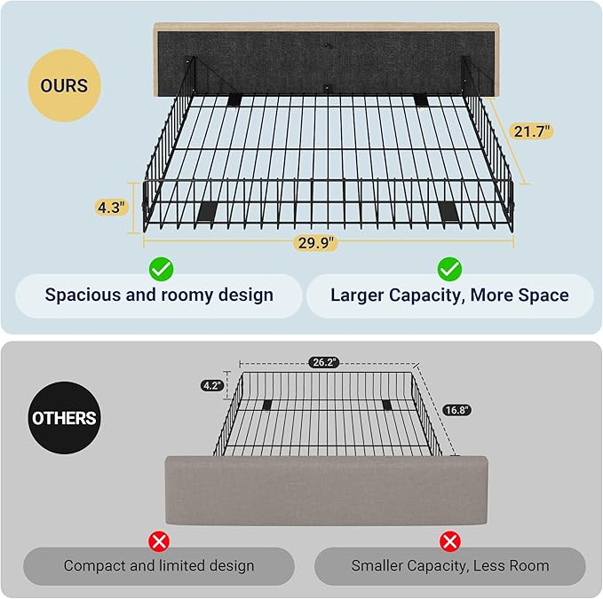 Allewie Upholstered Full Size Platform Bed Frame with 4 Storage Drawers and Headboard, Square Stitched Button Tufted, Mattress Foundation with Wooden Slats Support, No Box Spring Needed, Beige