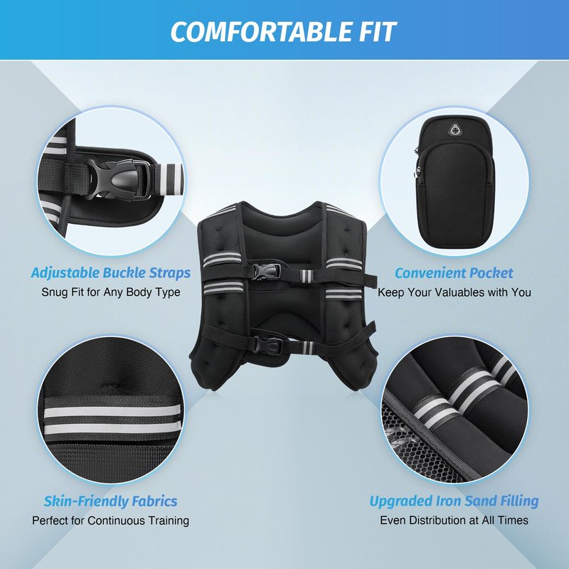 ZELUS Weighted Vest, 6lb/8lb/12lb/16lb/20lb/25lb/30lb Weight Vest with Reflective Stripe for Workout, Strength Training, Running, Fitness, Muscle Building, Weight Loss, Weightlifting, Black(25 lb)