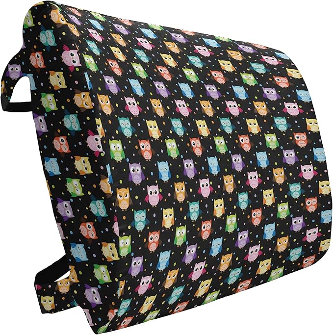 Ambesonne Owls Lumbar Back Support Pillow, Colorful Birds with Different Expressions Funny Confused Serious Characters Dots, High Density Foam for Office Chairs Car Seats, 14" x 13", Black Multicolor