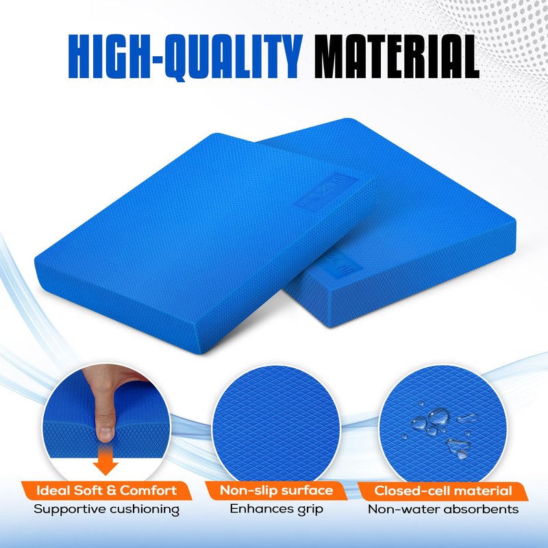 Yes4All Foam Balance Pad, Non-Slip Foam Mat for Yoga & Strength Training, Exercise Knee Pad for Floor Workouts, Soft Cushion for Balance Training - Blue, L