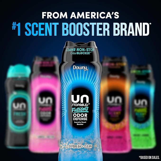 Downy Unstopables Fusions Odor Defense In-Wash Laundry Scent Booster Beads, Daybreak + Clean Scent, 21.1 OZ, 2-in-1 Laundry Beads for Odor Defense