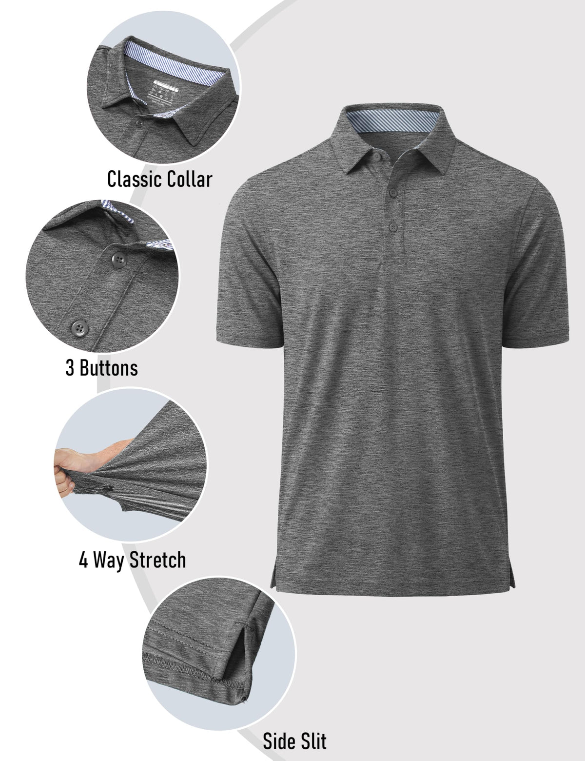 MAGCOMSEN Men's Polo Shirts Short Sleeve Athletic Performance Moisture Wicking Golf Fitted Business Casual Collared Shirts Dark Grey