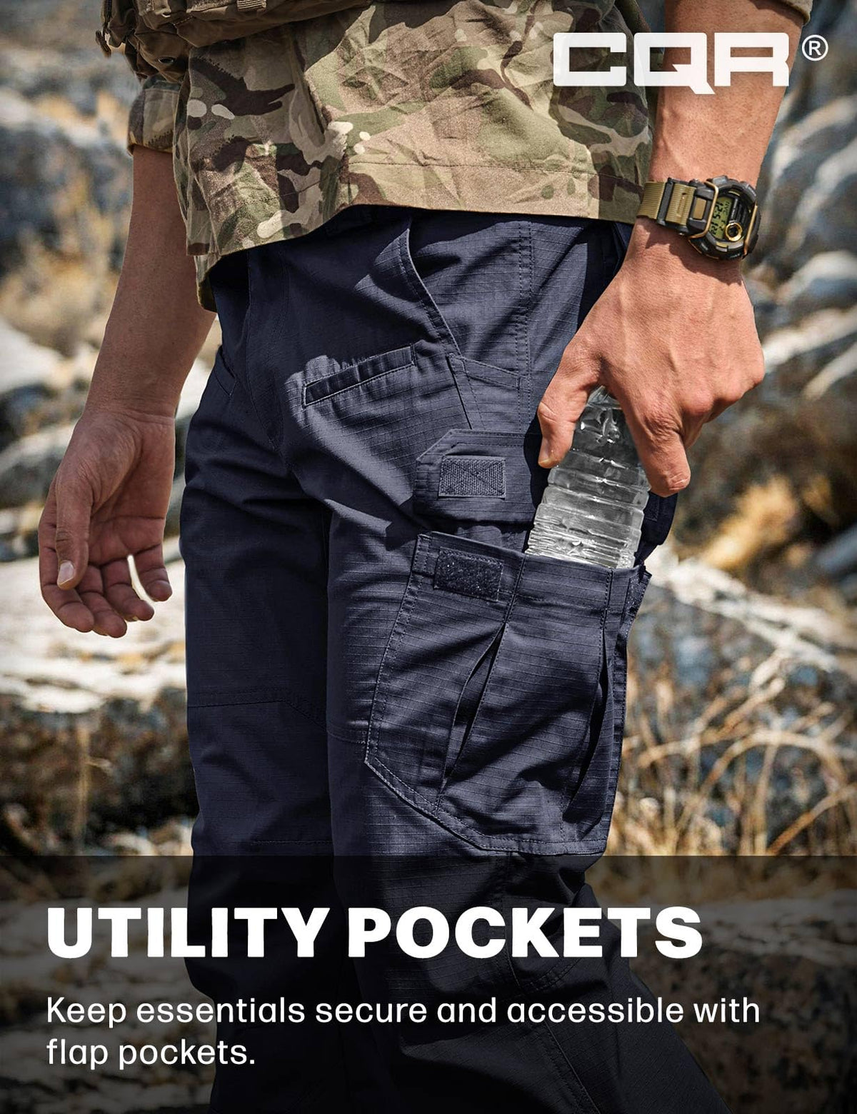 CQR Men's Tactical Pants, Water Resistant Ripstop Cargo Pants, Lightweight EDC Work Hiking Pants, Outdoor Apparel, Raider Police Navy, 44W x 32L