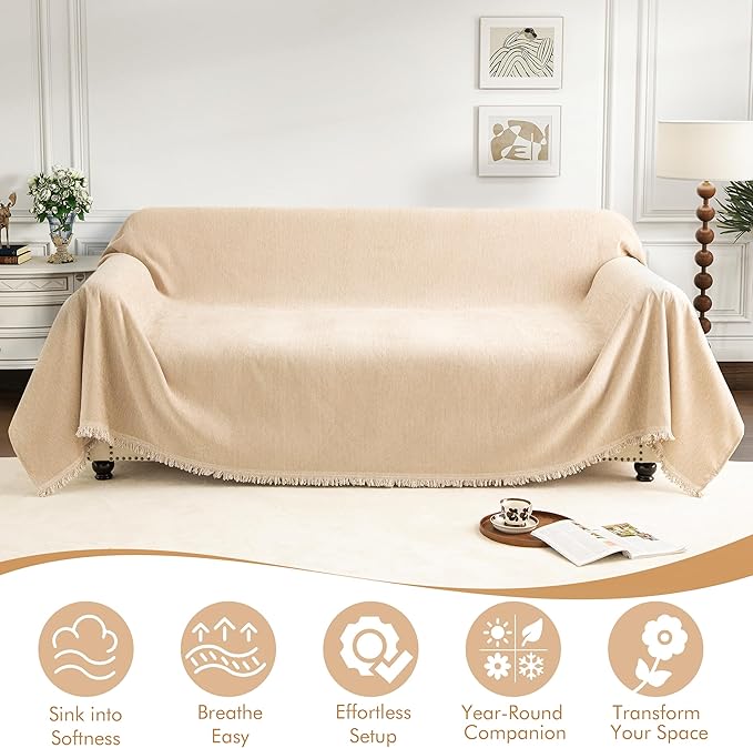 Couch Cover for 2 Cushion Couch Sofa Pet Friendly, Chenille Sectional L Shaped Sofa Cover Washable for Dogs Cats Kids, Leather Furniture Protector Slipcover Decor for Living Room, 71"x102"