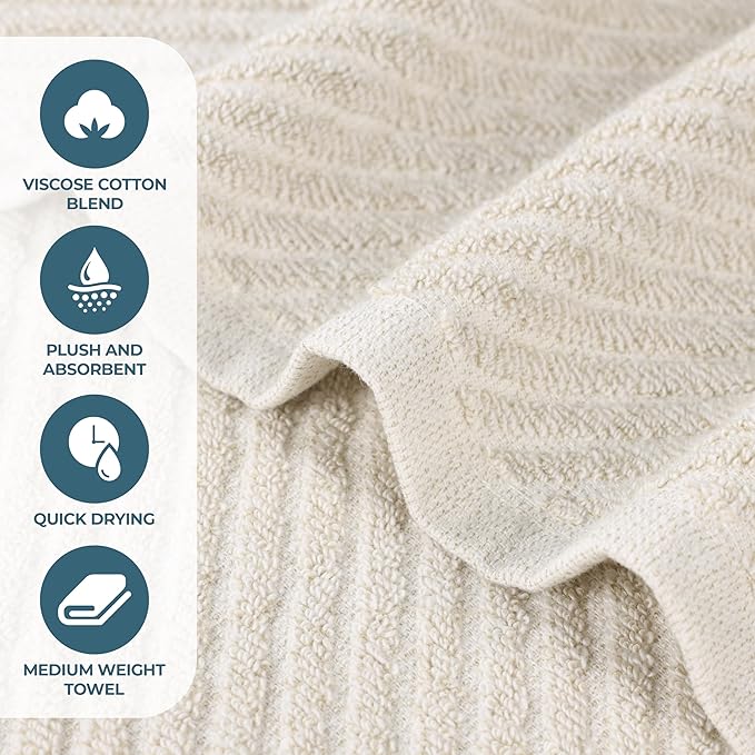 Superior Amelia Viscose Cotton Blend Medium Weight Towels, for Bathroom, Shower, Spa, Plush, Quick Dry, Ultra-Soft Towels, Bath Essentials, Ribbed Design, 9 Piece Assorted Towel Set, Beige
