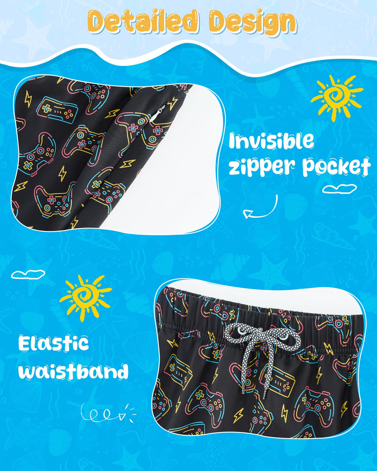 APTRO 2 in 1 Boy's Swim Trunks Quick Dry Kids Bathing Suits Zipper Pockets Board Shorts G07-Game 5-6