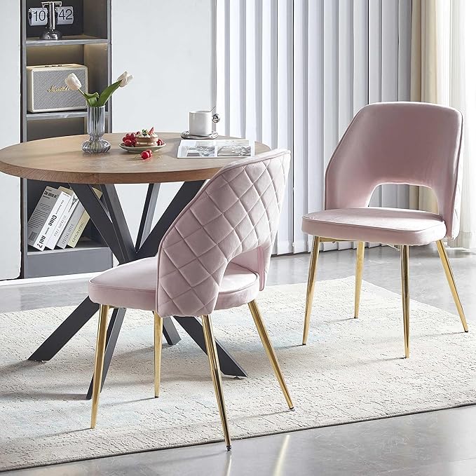 NORDICANA 3-Piece Dining Table Set for 2 - Space Saving 37-Inch Round Table and Chairs, 2 Seaters Dining Set with Upholstered Dining Chairs (Light Pink)