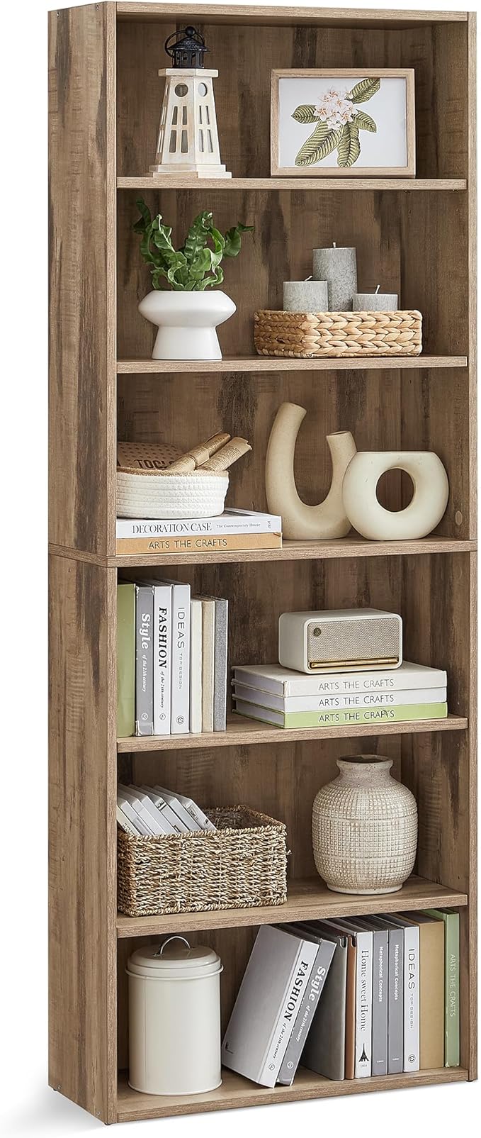 VASAGLE Custos Collection - Bookshelf, 6-Tier Bookcase, Book Shelf, Open Storage Shelf, 9.4 x 23.6 x 63.3 Inches, for Living Room, Home Office, Dinning Room, Camel Brown ULBC166T50