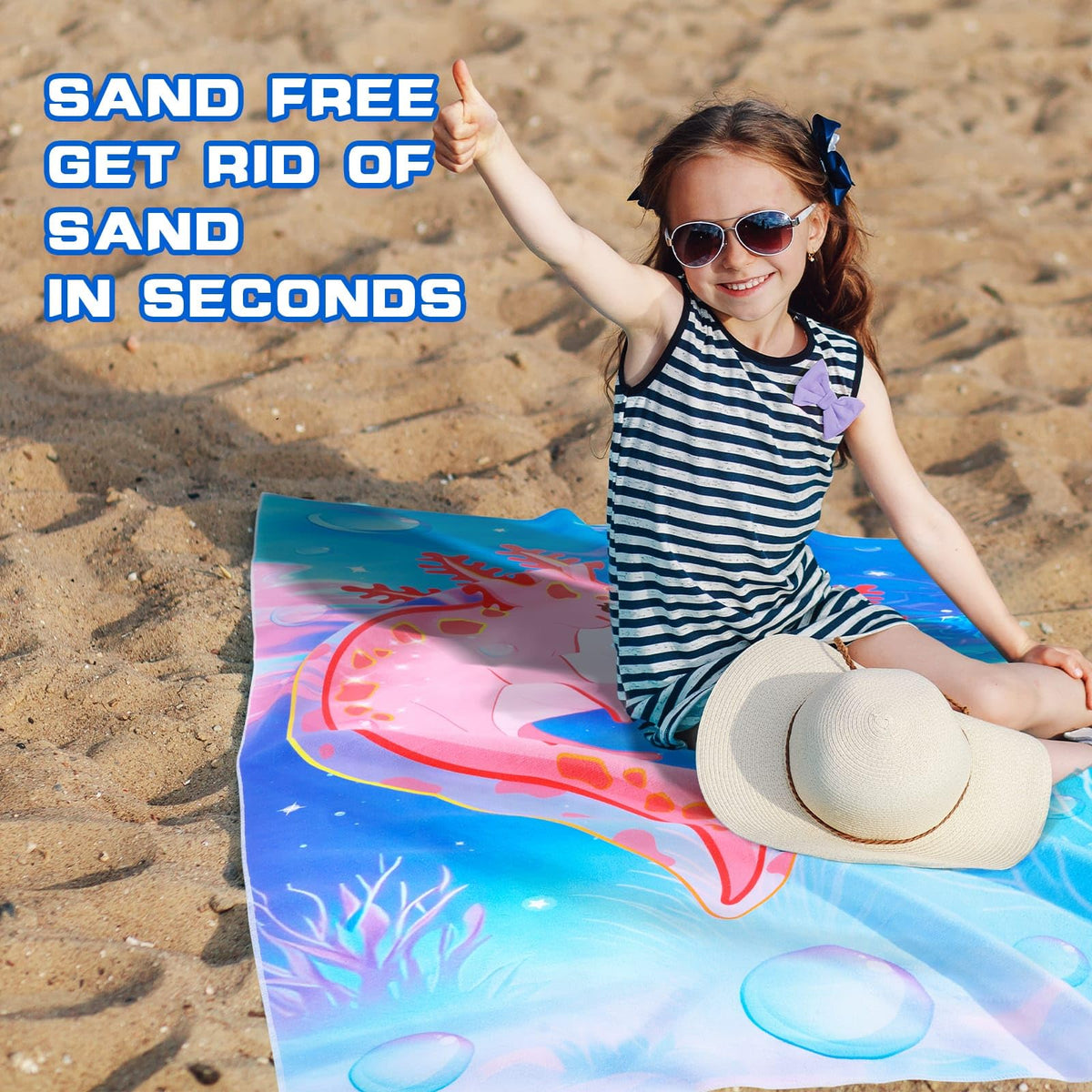WERNNSAI Kids Beach Towel for Girls, Axolotl Quick Dry Swim Towel