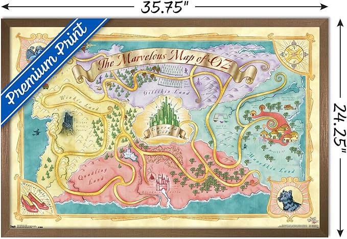 The Wizard Of Oz - Map Wall Poster, 34L" x 22.4W", Bronze Framed Version