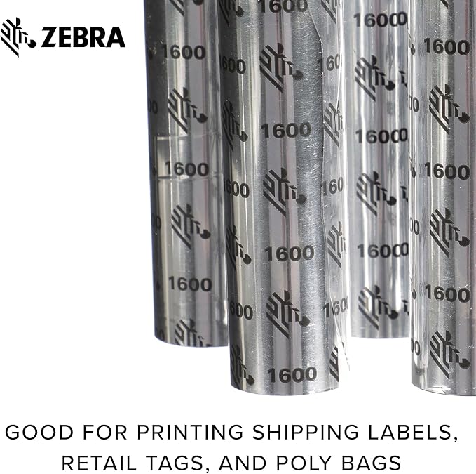 Zebra Standard Black Wax Ribbon for Thermal Transfer Desktop Printers Width 4.33 in Length 242 ft 0.5 in Core Pack of 6 Rolls Compatible with Multiple Models 10031723SP