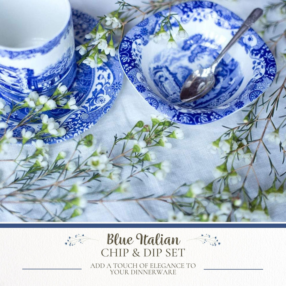 Spode Blue Italian Dip Bowl Set of 3 - 5-Inch Porcelain Bowls with Oriental Design, Dishwasher & Microwave Safe Tableware for Dip, Side, Appetizers, Dessert - Blue & White Dinnerware