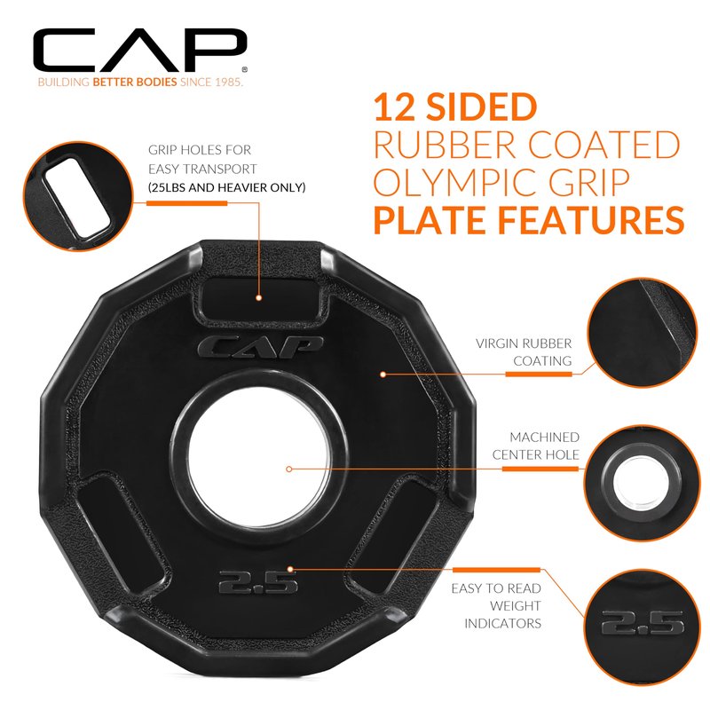 CAP Barbell 2.5 Lb 12-Sided Rubber Coated Olympic Weightlifting Grip Plate – SET(2.5 lb x 6)