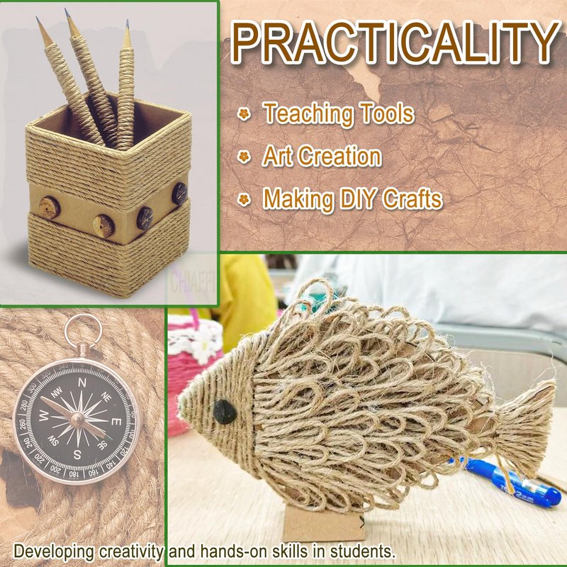 656 Feet 3Ply Jute Twine String, 2mm Natural Brown Thick Twine Rope for Crafts, Gardening, Tomato, Climbing Plant, Tie Floristry, Gift Wrapping Packing, Christmas, Wedding Decor