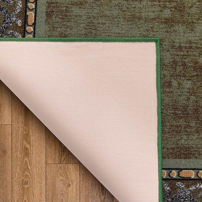 Antep Rugs Alfombras Bordered Modern 4x6 Non-Slip (Non-Skid) Low Pile Rubber Backing Indoor Area Rug (Green, 4' x 5'8")