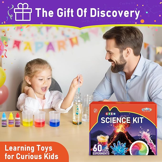 Benben Science Kits for Kids Age 5-7, 60 Experiments Educational Toy, STEM Toys for 6 7 8 Year Old Boys Girls Birthday Gift, Volcano Science Kit, Chemistry Set for Homeschooling