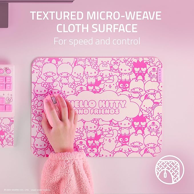 Razer Gigantus V2 Cloth Gaming Mouse Pad (Medium): Textured MicroWeave Cloth Surface - Thick, High-Density Rubber Foam - Non Slip Base - Hello Kitty & Friends Edition