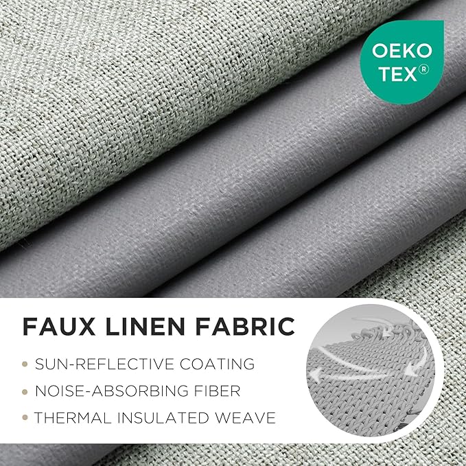 Joydeco Blackout Curtains 72 Inches Long 2 Panels Burg, Room Darkening Curtains for Bedroom, 100% Black Out Textured Thermal Drapes Privacy Protection 2 Panels Set(W52 x L72 Inch, Sage Green)