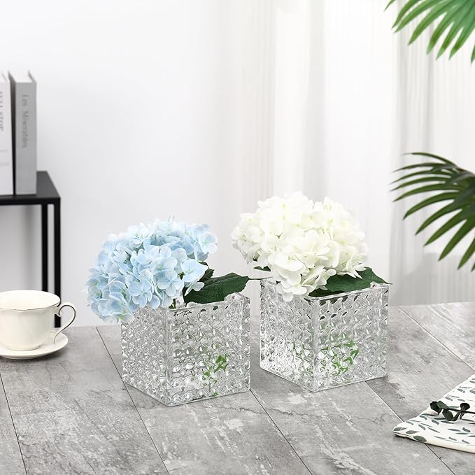 MARTAGE Square Vases Set of 6, 4" x 4" x 4" Square Glass Vases for Flowers, Clear Flower Vase for Centerpieces, Small Bubble Vase for Wedding, Party, Home, Office, Parties, Events