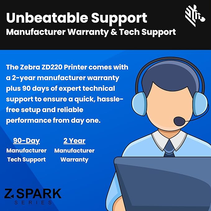 Zebra ZD220 Thermal Desktop Printer 4"| 203 DPI | No Ink Required | USB Connectivity | 2 Year Warranty | Direct Thermal | Z-Spark Series